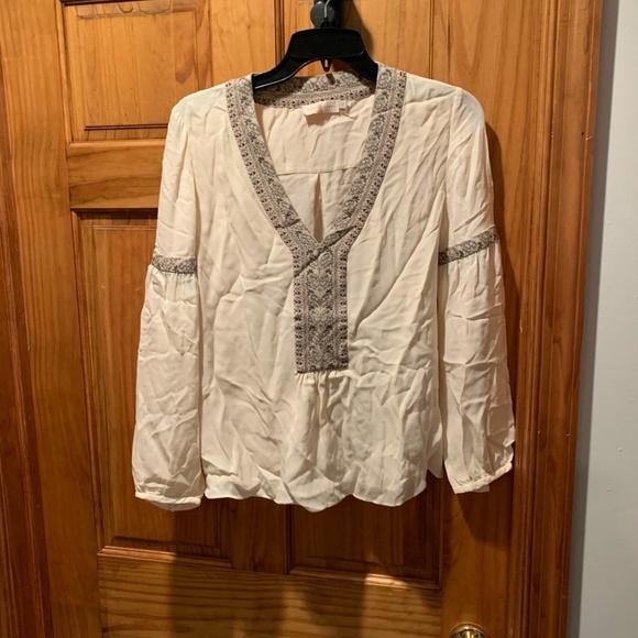 Tory Burch V-neck Silk Peasant Blouse in Cream size 2 - Picture 2 of 9